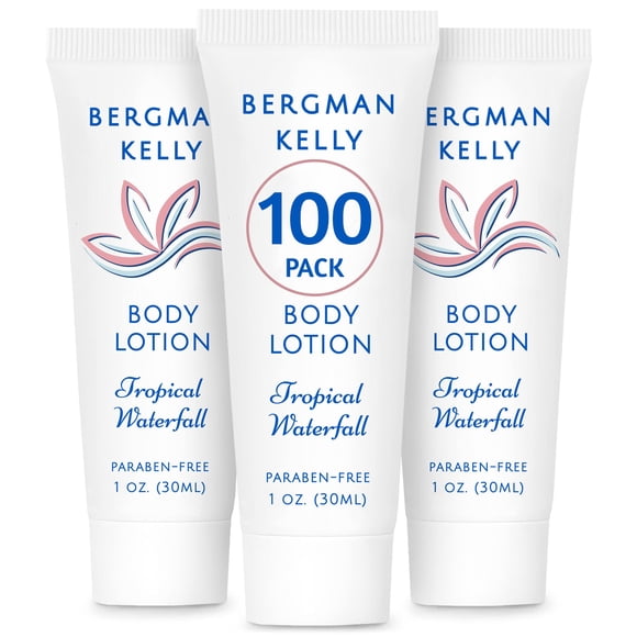 BERGMAN KELLY - Travel Size Lotion - 1 fl oz 100 PK Tropical Waterfall - Delight Your Guests w/Invigorating & Refreshing Body Lotion - Quality Mini & Small Size Guest Hotel Toiletries in Bulk