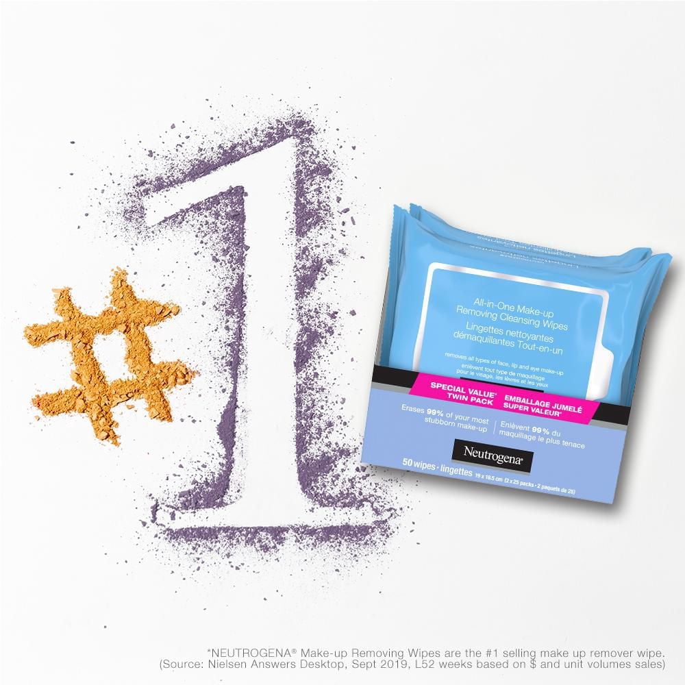 Lingettes nettoyantes démaquillantes tout-en-un Neutrogena, démaquillant pour mascara hydrofuge, non parfumées, à fibres végétales
