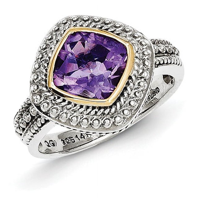 Sterling Silver Two Tone Silver And Gold Plated Sterling Silver w/Amethyst Ring