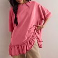 thumbnail image 2 of Plebaso Womens Oversized T Shirts Ruffle Hem Short Sleeve Tee Shirts Loose Casual Crew Neck Summer Tops, 2 of 7