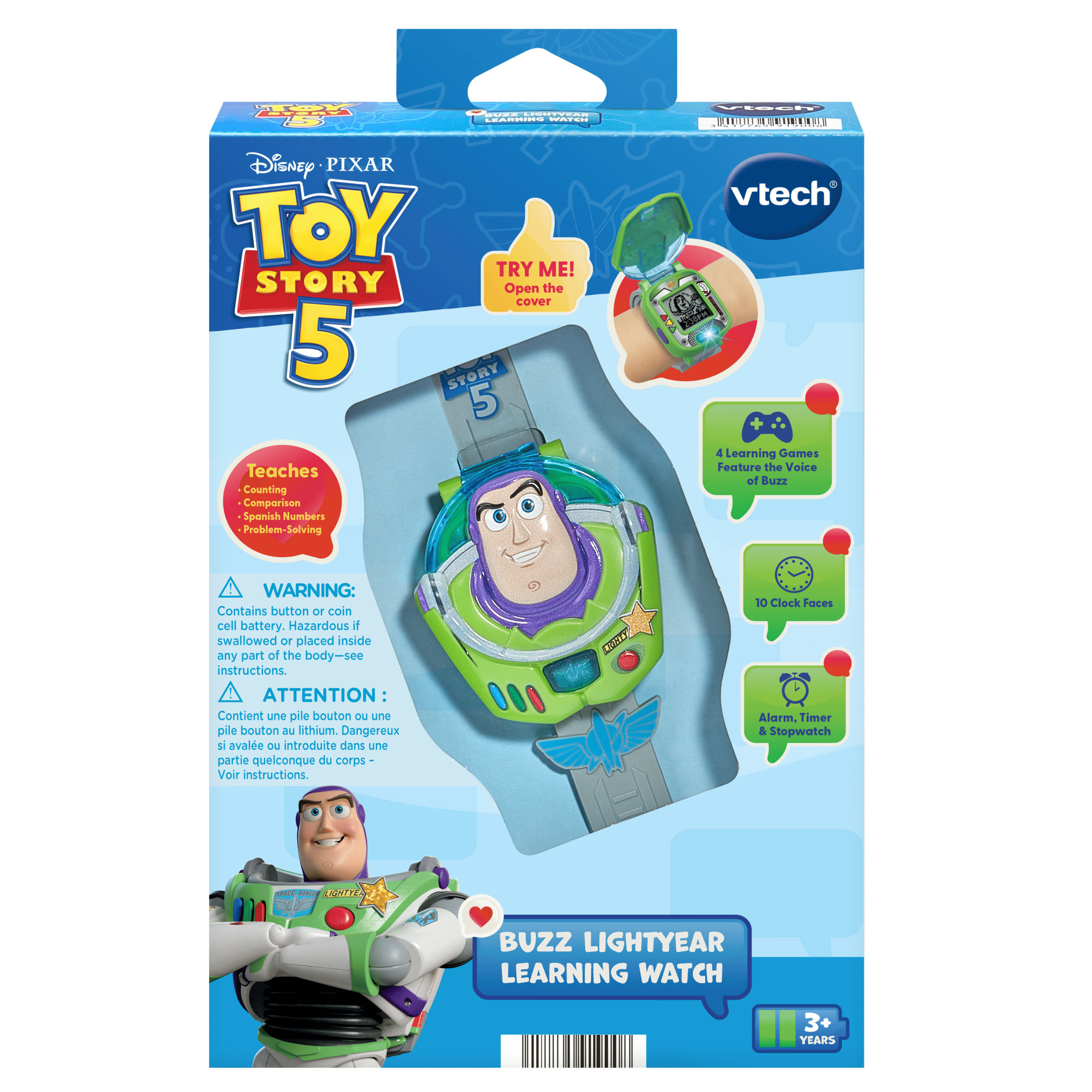 VTech Toy Story 5 La montre jeu éducative de Buzz Disney/Pixar avec mots en espagnol pour les enfants - Version anglaise, 3+ Ans