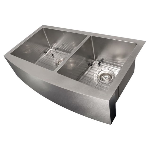 Zline Évier de Cuisine en Acier Inoxydable Résistant aux Traces de Doigts à Double Bol de 36 Pouces" Style Courchevel Farmhouse avec Support de Tablier et Grille Inférieure (Sa60D-36S)