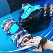 WLOELOEW Blue Hand Controlled Remote Control Car 2.4Ghz 4Wd New Gesture Sensing Remote Control Car Toys Light Music High Speed Double Side Stunt For Kids