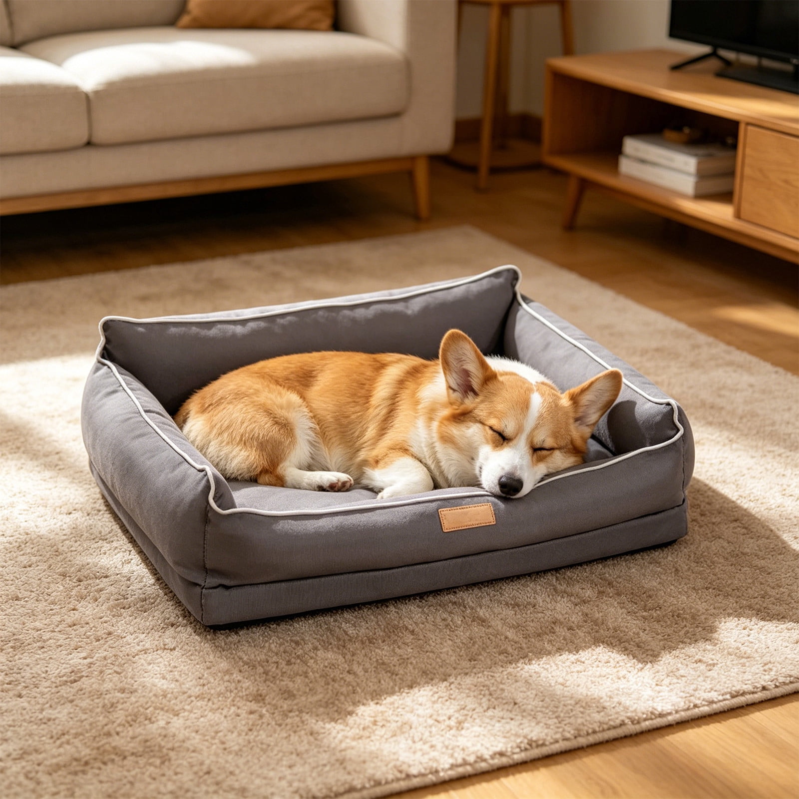 Lisbinx 4-Season Dog Bed Cooling Pet Mat for Large Medium Dogs, Removable Washable Non-Slip Cushion for Indoor Outdoor Travel, 50x38 cm, Green Gray Red
