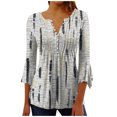 thumbnail image 1 of CEHVOM T-Shirt Mode Femme Imprimé Décontracté Col en V Manches 3/4 Blouse Tops Liquidation, 1 of 5