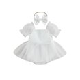 thumbnail image 1 of Faithtur Bébé Fille Tenue d'Été, Manches Courtes Bow avant Robe en Tulle avec Bandeau Set de Vêtements 2Pcs, 1 of 8