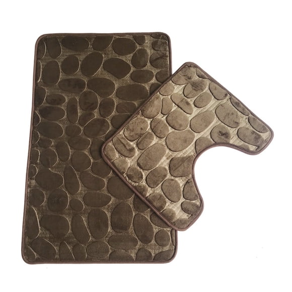Yingyy 2Pcs Non-slip Mat Set Plush Floor Pad Door Carpet Stone Bathroom Toilet Water Absorbent Rug, Brown
