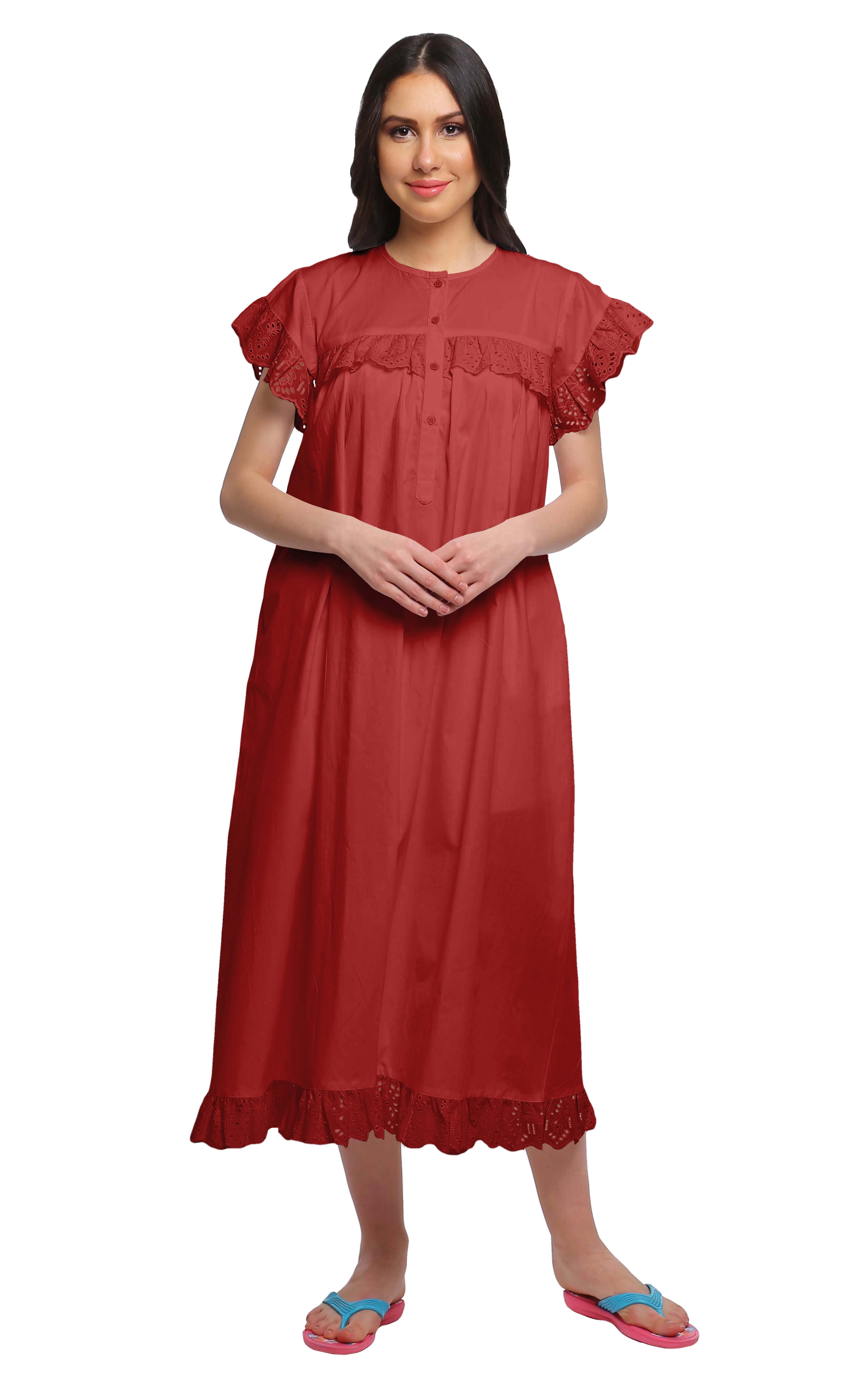Moomaya Robe de Nuit d'Allaitement à Manches Courtes en Popeline de Coton Unie pour Femmes