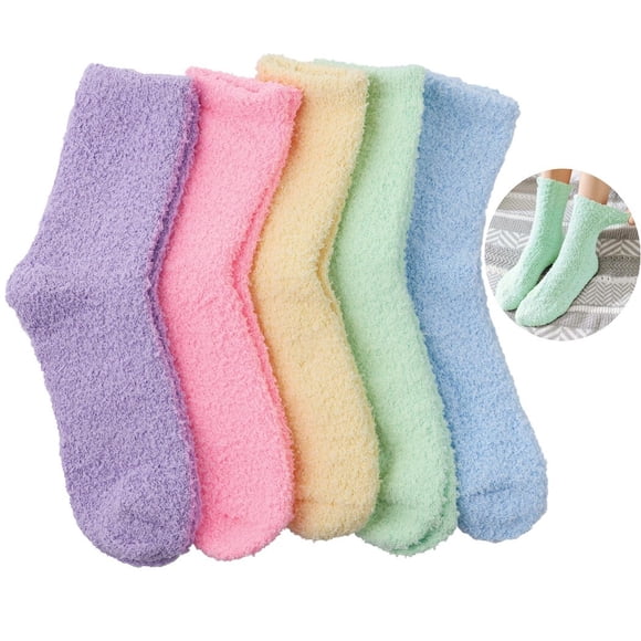 5 Pairs Women Fuzzy Socks, Warm Fluffy Socks for Women, Soft Anti-Slip Winter Fuzzy Slipper Socks, Colorful Coral Fleece Winter Socks