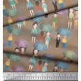 thumbnail image 3 of Soimoi Brown Silk Fabric Monsoon Theme Human Figure Printed Fabric 1 Yard 42 Inch Wide, 3 of 5