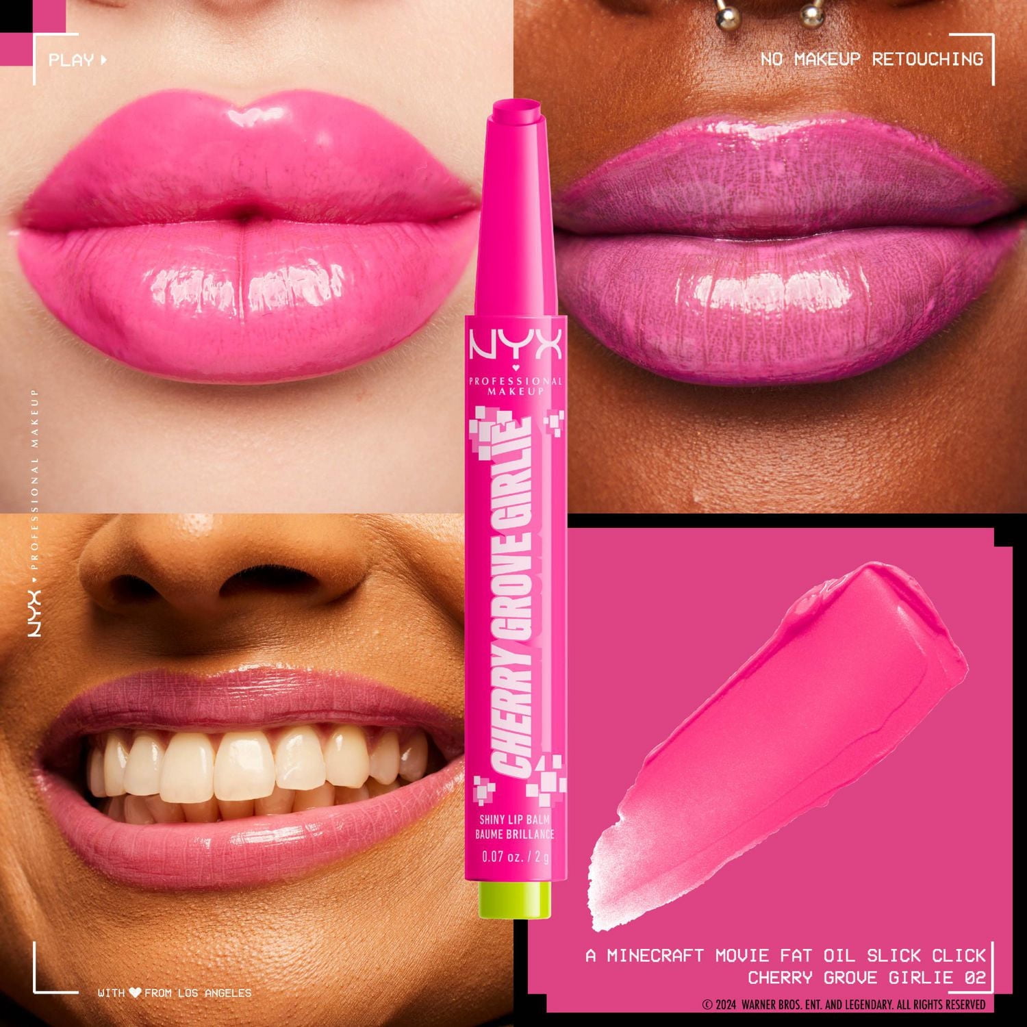 NYX Professional Makeup A MINECRAFT MOVIE Fat Oil Slick Click, Shade: Cherry Grove Girlie (Pink)
