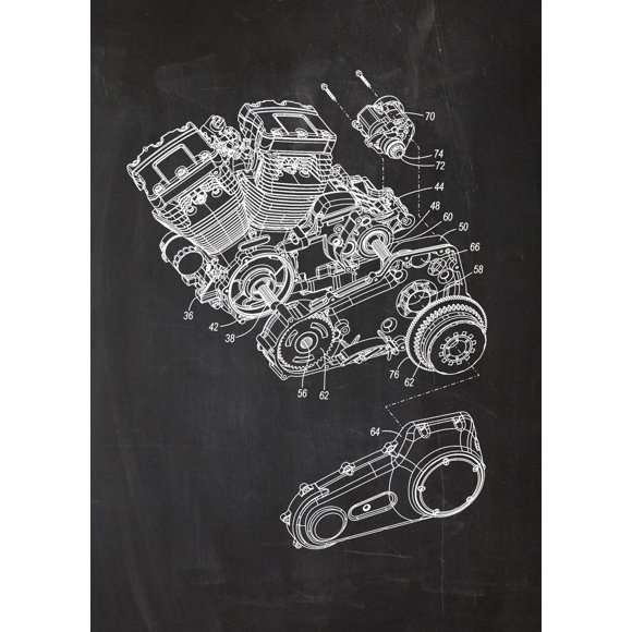 Engine Motor Mechanic Blueprints Posters Picture Vintage Mechanical Enthusiast Wall Art Decor Home Decoration For Living Room50 x 70 cm (without frame),SKU-21