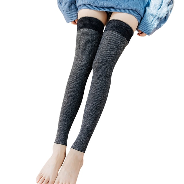 WEAIXIMIUNG Injinji Toe Socks Men Women's Rabbit Wool Knee High Socks Long Socks Patchwork Yoga Socks Warm Leg Protectors Knitted Long Socks