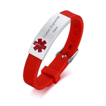 HEABY Medical Alert Bracelet Red Free Custom Engraving Personalized Gift Adjustable Wristband for Men Women