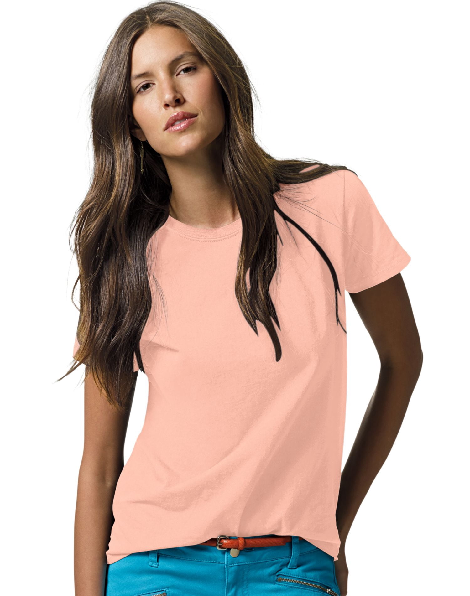 Hanes ComfortSoft T-Shirt à Col Ras du Cou en Jersey Coupe Décontractée pour Femmes, P, Orange Bonbon