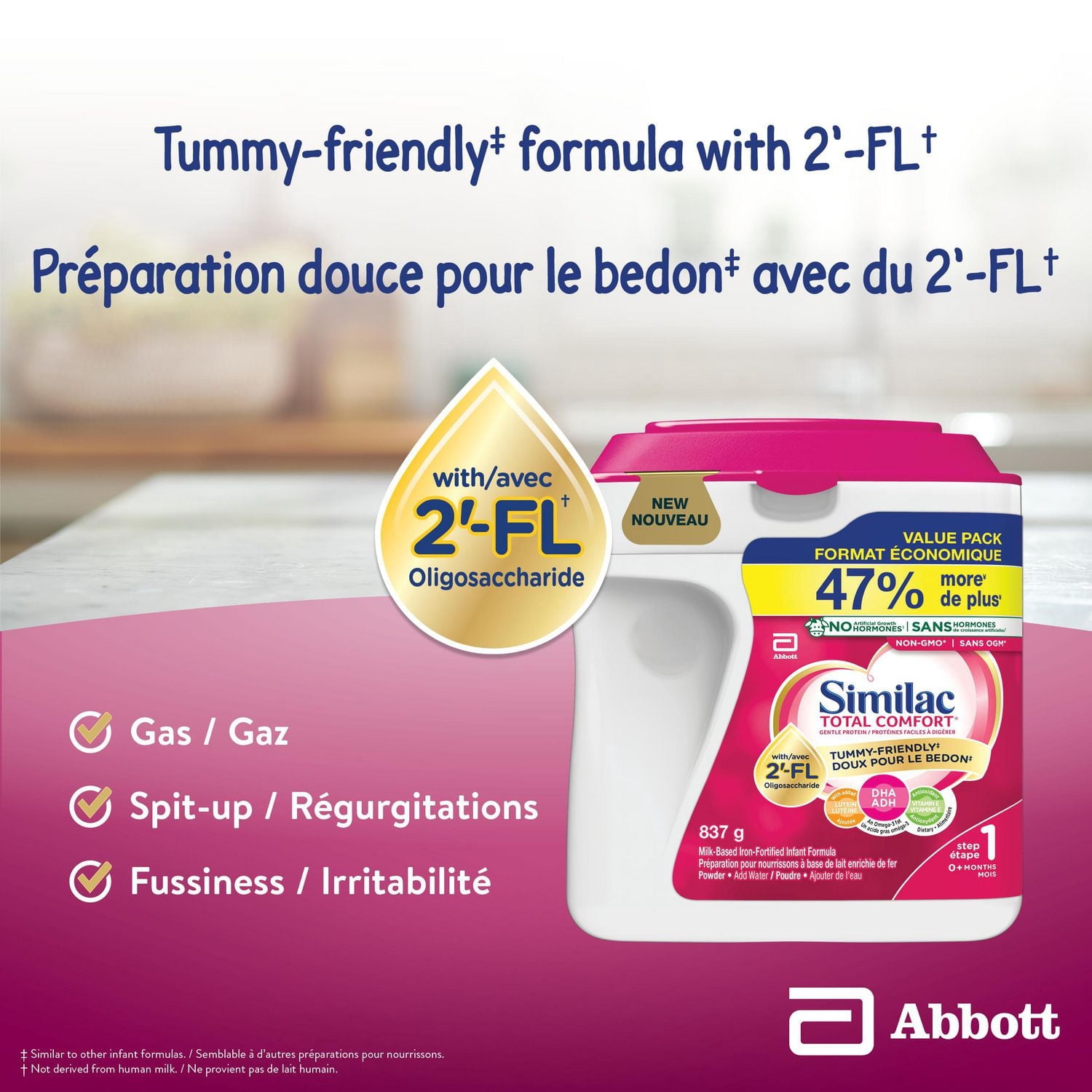 Similac Total Comfort, Préparation Pour Nourrissons, Doux Pour Le Bedon, Facile À Digérer, Maintenant Avec 2’-FL, 0+ Mois, Poudre, 837 g