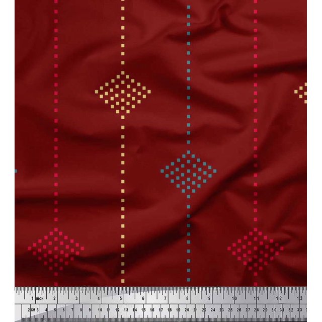 Soimoi Red Cotton Poplin Fabric Dotted Jamdani Printed Fabric 1 Yard 42 Inch Wide