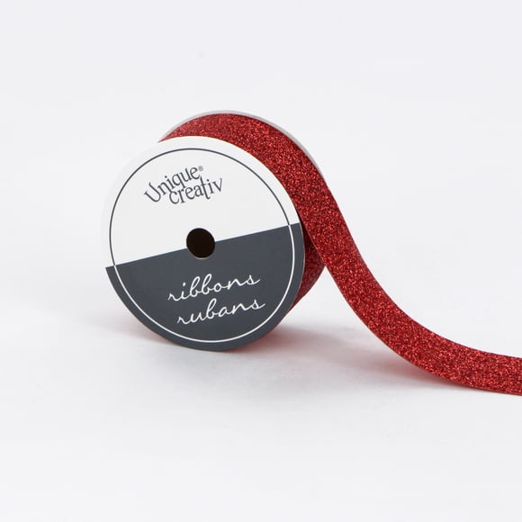 UNIQUE CREATIV Glitter Cut Ribbon, Red, 25 mm × 4.5 m (1 in × 5 yd)