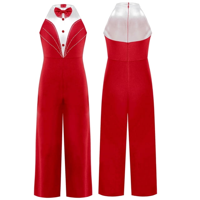 Rswnyirn Enfants Filles Robe de Danse Latine Jazz Justaucorps Combinaison de Fête d'Anniversaire Performance de Danse Rouge 14