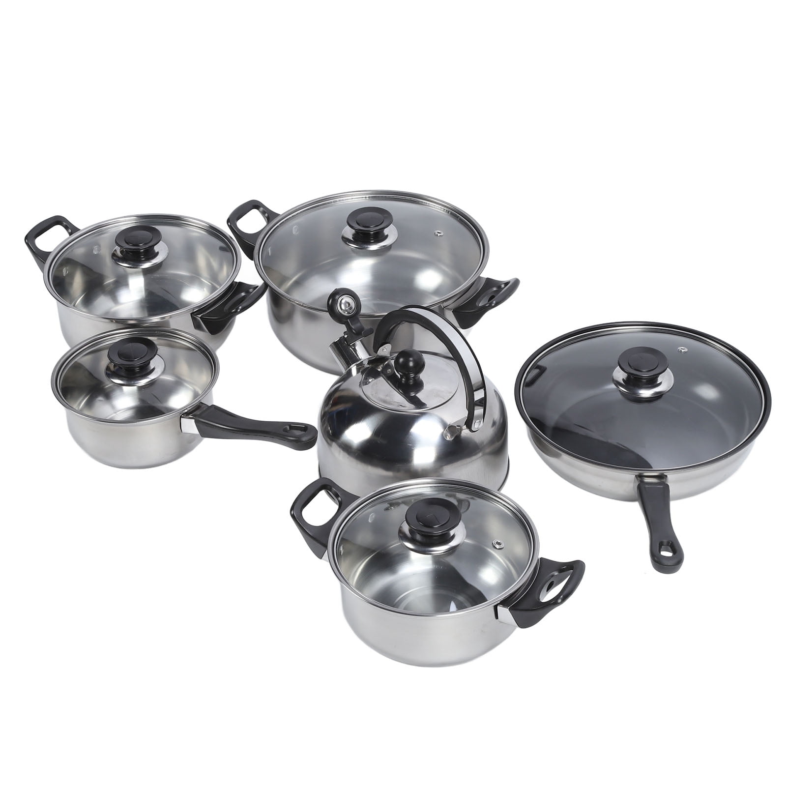 Cookware Pots Sauce Saute Pans Set, Easy To Clean Plastic Black Handle Non Stick Cookware Set  for Kitchen