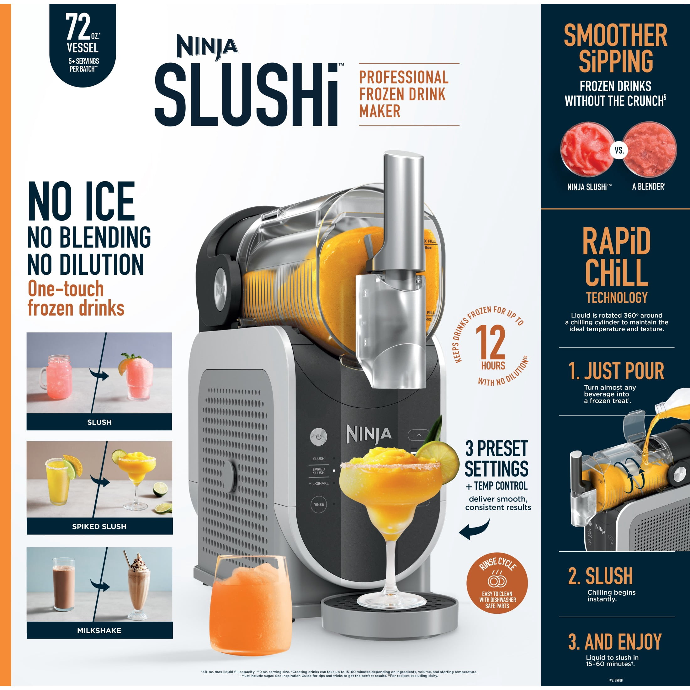 Machine à boissons glacées Ninja SLUSHi 72 oz avec technologie RapidChill, 3 programmes prédéfinis, compatible lave-vaisselle, pour granités, FS300C Gris