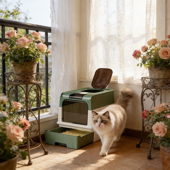 Dvkptbk litter box Foldable Fully Enclosed Cats Litter Box Detachable Oppose Scatter Odor Control Kitty Litter Pan with Drawer for Plain Cleaning Portable Large Cats Litter Box