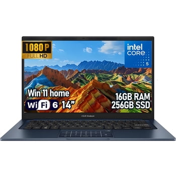 ASUS Vivobook 14 Laptop, Intel Core 5 120U, 14" FHD Anti-Glare, 16GB RAM, 256GB SSD, NumberPad, Wi-Fi 6, MIL-STD-810H, Quiet Blue