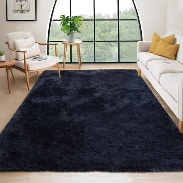 FairOnly 8'x10' Fluffy Area Rug Indoor Soft Fuzzy Shaggy Carpet Floor Rugs with Non-Slip Backing for Living Room Bedroom Home Decor, Navy