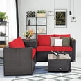 thumbnail image 4 of Gymax 4PCS Cushioned Rattan Patio Conversation Set w/ Side Table Red Cushion, 4 of 9