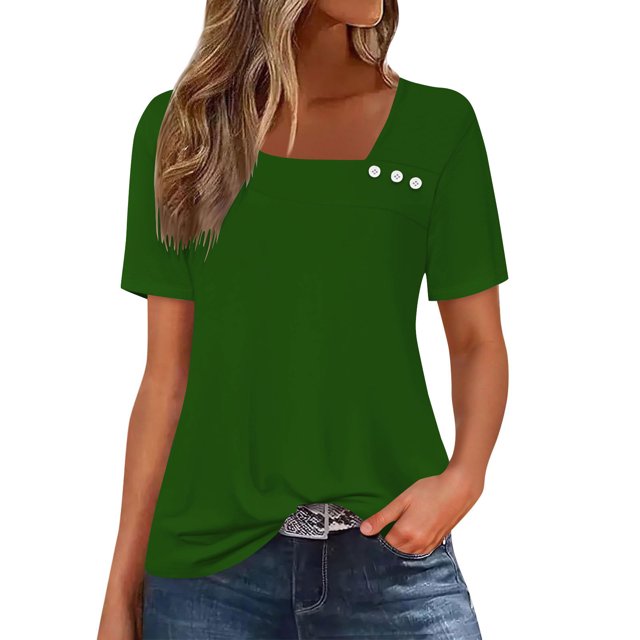 T-shirt à Boutons Col en V pour Femmes Manches Courtes Blouse Décontractée Ample Basique