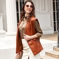 thumbnail image 2 of Gilet en Faux Cuir pour Femmes Long Col Sans Manches Drapé Ouvert Cardigan en PU, 2 of 6