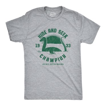 Mens Hide and Seek Champion Loch Ness Monster T Shirt Funny Sea Creature Graphic Tee (Light Heather Grey) - 5XL
