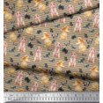 thumbnail image 3 of Soimoi Brown Cotton Voile Fabric Stripe,Insect & Bunny Animal Decor Fabric Printed BTY 42 Inch Wide, 3 of 3