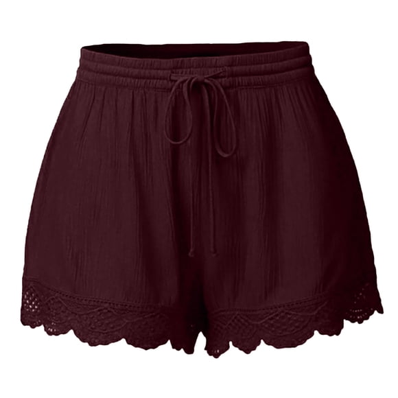 Timegard Plus Size Shorts for Women Wide Leg Elastic Waisted Drawstring Lace Ruffle Solid Color Casual Shorts