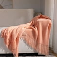 thumbnail image 1 of Meitianfacai Fringe Trim Throw Blanket with Simple Design, Lightweight Air Conditioning Blanket for Sofa, Bed and Nap Use in Soft Breathable Fabric (Pink), 1 of 6