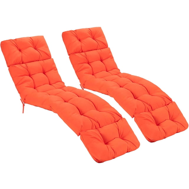 Costway 2 Pcs Coussin de Chaise Longue 73 Pouces Coussin Rembourré pour Fauteuil Inclinable en orange vibrant, Conçu pour une Utilisation Intérieure et Extérieure. Chaque Coussin Mesure 73 x 22 x 4 Pouces et Présente un Rembourrage en Coton Épais de 4,5 Pouces à Haute Résilience pour un Confort optimal. les Coussins Sont Fabriqués en Tissu polyester durable et Résistant à la Décoloration avec construction à Autocollant Circulaire Cousu pour Empêcher le Déplacement. Équipé de 4 Attaches à Cordon pour une Fixation Sécurisée aux Chaises Longues, Ces Coussins Sont Imperméables, Résistants à l'Huile et Lavables à la machine pour un Entretien Facile. Convient