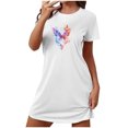 thumbnail image 1 of Mrat Chemises de Nuit en Coton pour Femmes Robe pour Femmes Vêtements de Nuit Manches Courtes Chemise de Nuit Décontractée Imprimée Robe de Sommeil Ample Confortable Pyjama Chemise de Nuit P-98 Blanc TG, 1 of 7