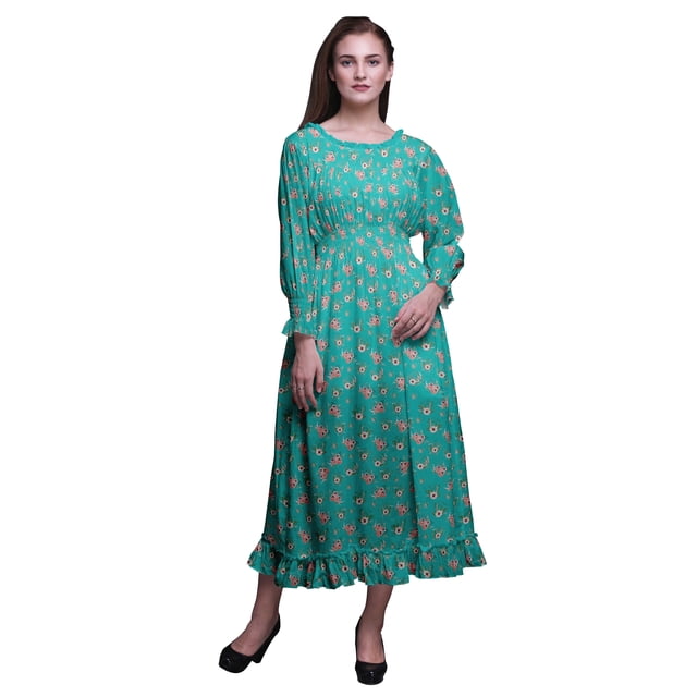 Bimba Robe Longue Décontractée à Volants pour Femmes, Imprimée, Taille Smockée, Florale - Xxx-Grand