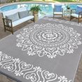 thumbnail image 3 of Findosom 9'x12' Waterproof Outdoor Rug, Foldable Reversible Plastic Straw Rug, Large Patio Rug for Outdoors, RV, Patio, Backyard, Deck, Picnic, Beach, Camping Gray, 3 of 6