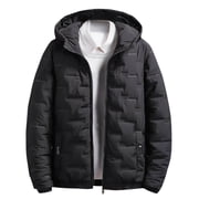 Miluxas Thickened Cotton Jacket for Men Patchwork Winter Warm Hooded Coat Casual Outerwear Black 6(M)