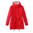 thumbnail image 1 of IROINID Women's Mid-Length Anorak Jacket Coat Solid Color Long Sleeve Buttons Pockets Coat Plus Fleece Jacket Outwear Top, Red, 1 of 7