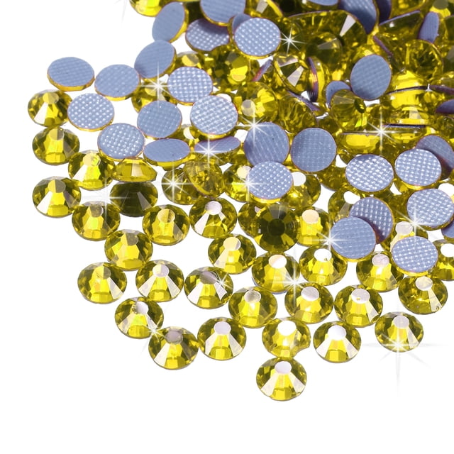 Uxcell Hotfix Rhinestones Flatback Crystal Glass Gems for Craft Clothes DIY Decoration Lemon Yellow 4.8mm