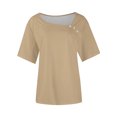 thumbnail image 3 of T-shirt à Boutons Col en V pour Femmes Manches Courtes Blouse Décontractée Ample Basique, 3 of 4