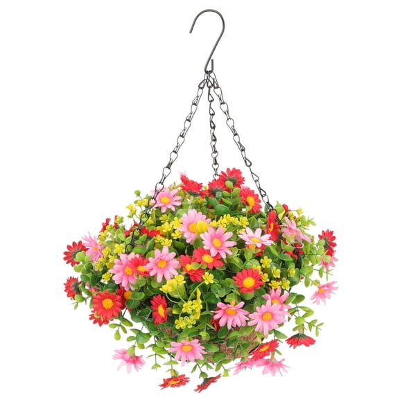 AMERTEER Artificial Flowers in Hanging Basket Hanging Flower Basket Decor Garden Basket