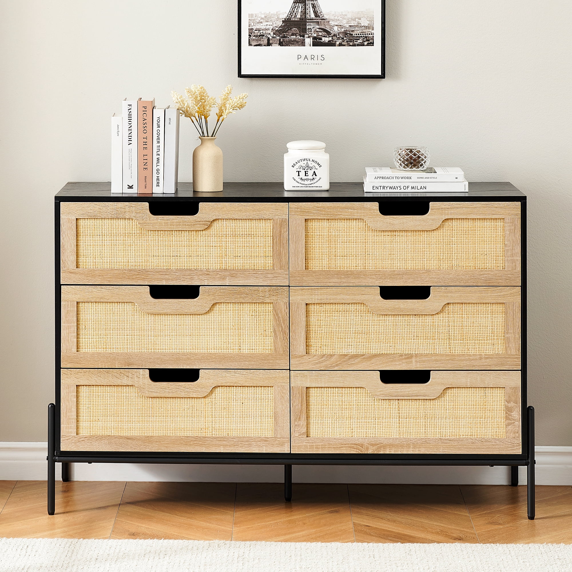 6 Drawer Double Dresser, Chest of Drawers, Wood Storage Cabinet Organizer for Bedroom, Living Room, Hallway, Nursery