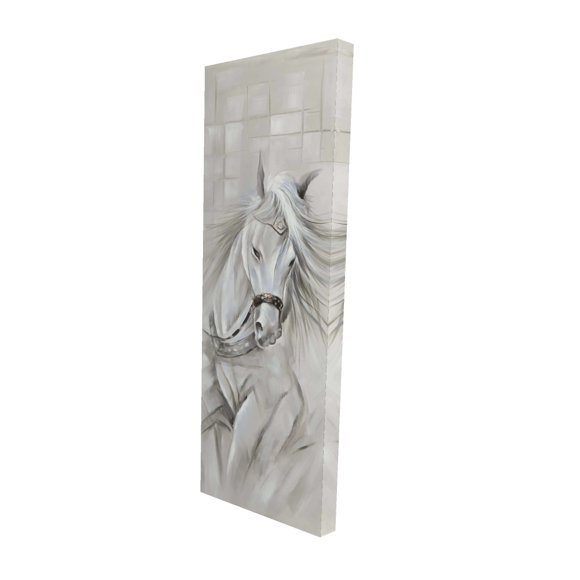 White horse with his mane in the wind - 16"x48" canvas - Print on demand