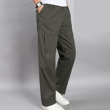 HWRETIE Men's Cargo Pants Slim Fit Solid Straight Leg Outdoor Work Trousers Multi Pocket Casual Pants