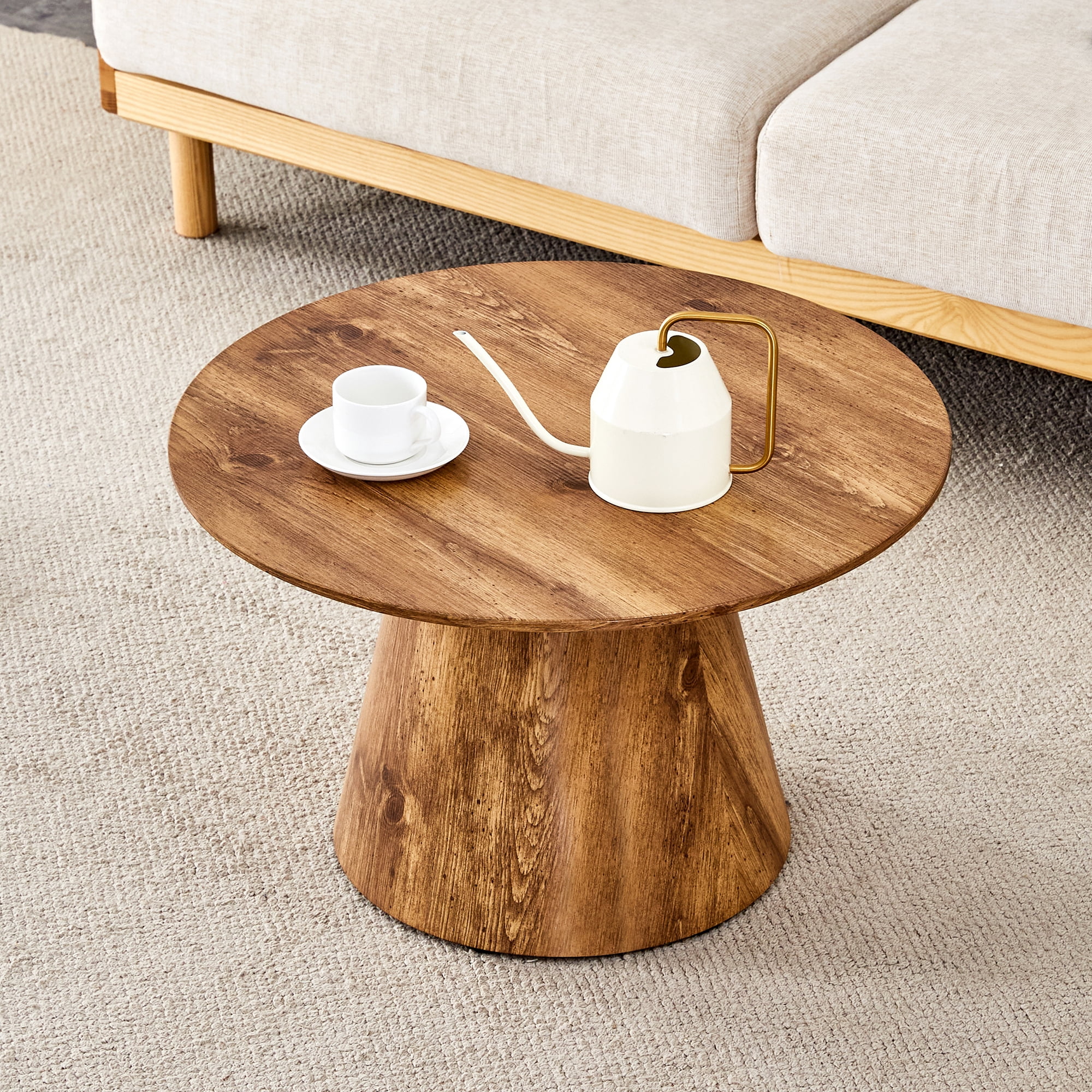 Noble House 23.6" Round Coffee Table,Minimalist Design,Wood