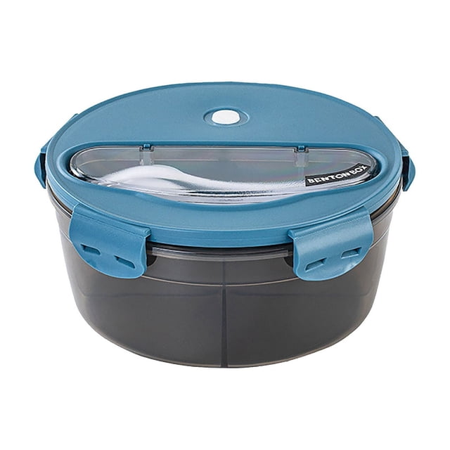 Boîte à Lunch Ronde Compatible Micro-Ondes, Contenant Bento Étanche avec Conception Compartimentée, Comprend des Couverts, Matériau de Qualité Alimentaire pour Étudiants et Usage au Bureau