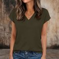 thumbnail image 4 of Women's Spring Summer Cap Sleeve Textured V Neck Blouse Dressy Casual Business Work Tops for Daily Party Vacation,Army Green,L, 4 of 8